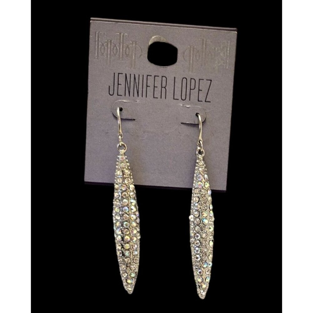 NEW JENNIFER LOPEZ Clear Rhinestone Dress Unique Artistic Earring Dangle Jewelry